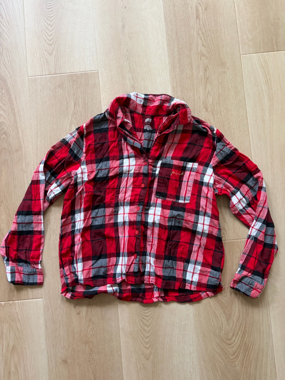 🎁Victoria’s Secret PINK Red Plaid Holiday Pajama Shirt – Size M
